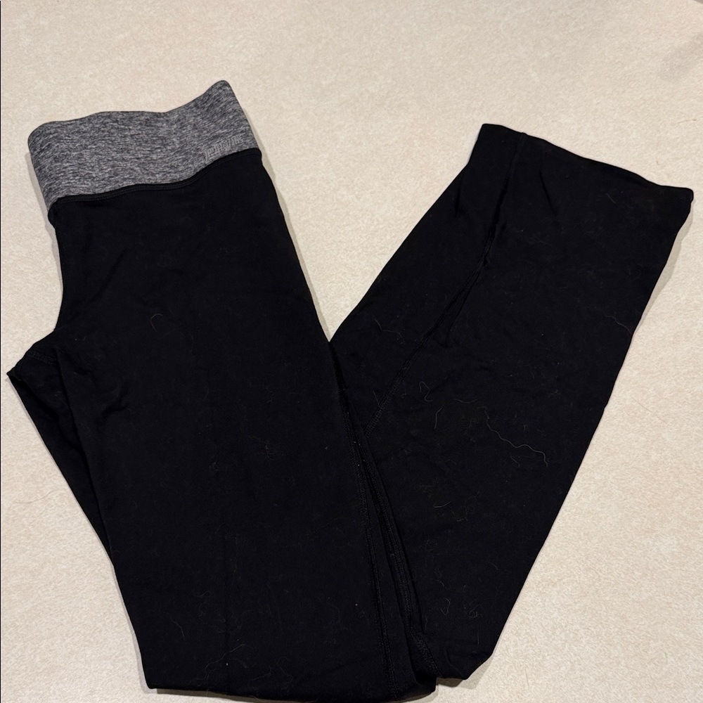 PINK Fold-Over Waist Black yoga pants bootcut with Heather Gray Band